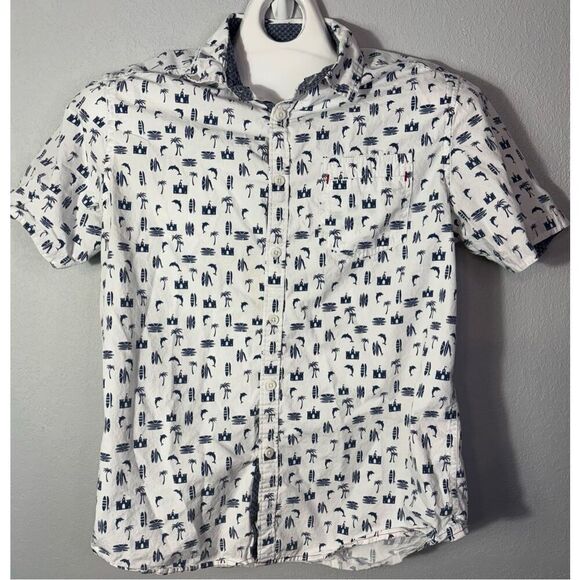 Burnside Men's White Tropical Print Button Down Short Sleeve Shirt Size M - Picture 1 of 7